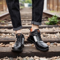 Chaussures de sécurité pour hommes, noires, mi-hautes, respirantes, en cuir PU, avec embout en acier, pour l'hiver et l'automne, pour la construction, l'usine, le travail