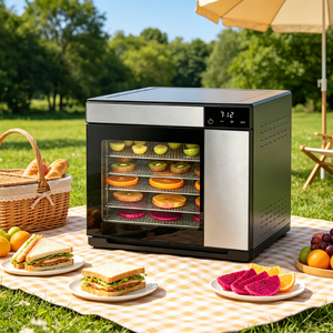 Déshydrateur alimentaire en acier inoxydable à 6 plateaux, contrôle de la température de 30 à 90 degrés Celsius, sécheuse à fruits électrique avec affichage numérique - Product Image 5