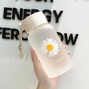 Bpa free eco-friendly travel camping morden novelty 450ml frosted glass water bottle with rope