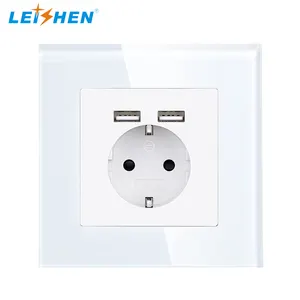 Soket 16 Amp Schuko dengan USB maksimum, soket tunggal dengan pelindung USB dan soket dinding dengan bingkai kaca Tipe C Port. 3.4 A