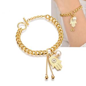 Bracelet chaîne à mailles or inoxidable, bijou à breloque pour femmes en acier inoxydable - Product Image 3