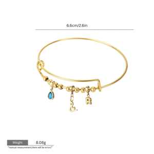 Custom Stainless Steel Bangle <strong>Bracelet</strong> with Interchangeable Letter Birthstone &amp; Symbol <strong>Charms</strong> <strong>Bracelet</strong> for Women - Product Image 4