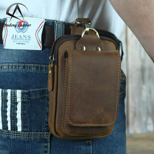 Sac banane rétro en cuir véritable Crazy Horse Andong pour homme, pochette de téléphone, sacoche de travail extérieure, petits sacs de ceinture de 6 pouces - Product Image 1