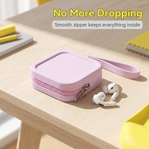 Custom Logo Fashion Cosmetic Silicone Mini Square Storage <b>Bag</b> Portable Waterproof Zipper Pouch for Earphones <b>Cables</b> - Product Image 2