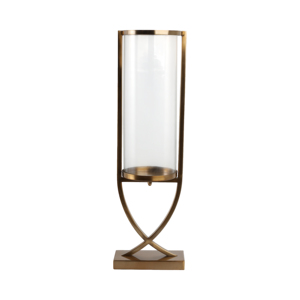 Portacandele in Metallo e Vetro Stile Hurricane, Candelabro Contemporaneo per Centrotavola, Elegante Decorazione - Product Image 1