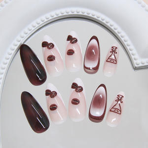 Lot de 24 faux ongles à presser en ABS, style INS, couleur café ombré brun foncé 3D, pour femmes - Product Image 4