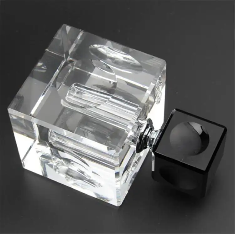 Botellas de perfume de cristal rectangulares de lujo con tapa negra cuadrada de nuevos productos personalizados
