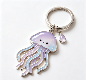 <b>Cute</b> Jellyfish Metal Key Chain Enamel <b>Keyring</b> Purple Blue Pendant Souvenir Gift - Product Image 1