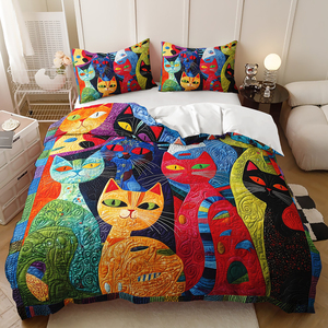 Ensemble de literie imprimé numérique en polyester-motif chat et chien, 1 housse de couette + 1/2 taies d'oreiller pour les amoureux des animaux de compagnie - Product Image 3