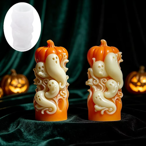 Moule à bougie en silicone Halloween 3D Citrouille et Fantôme, antiadhésif, réutilisable, blanc, outil d'artisanat - Product Image 1