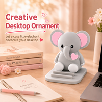 Support de téléphone éléphant mignon, ornement de bureau, support de téléphone portable réglable à double fente, base antidérapante, support de téléphone éléphant Kawaii