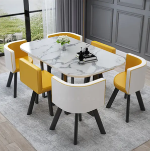 ชุดโต๊ะและเก้าอี้สำหรับการเจรจาธุรกิจแบบเรียบง่าย โต๊ะประชุมขนาดเล็กสำหรับพื้นที่พักผ่อนในสำนักงาน โต๊ะฝึกอบรม โต๊ะต้อนรับ โต๊ะรับประทานอาหารที่บ้าน - Product Image 2