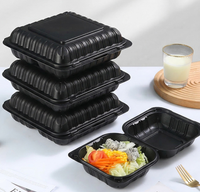 Conteneur jetable en PP renforcé de minéraux, à 1/3/5 compartiments, noir/blanc, à charnière, pour barbecue