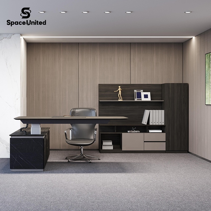 SpaceUnited Luxury Modern Executive Office Furniture L-Shaped Computer Desk CEO Manager Desk