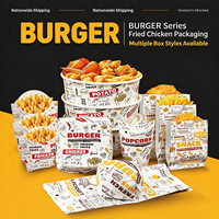 Ensemble de boîtes d'emballage pour la restauration rapide imprimées sur mesure, boîte à poulet en papier kraft, boîte à hamburger, boîte à frites, boîte à pop-corn, vente en gros
