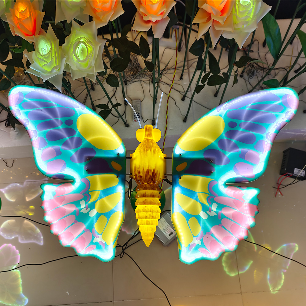 2022 Christmas 3D Dynamic Butterfly Light Park Led Yellow Butterfly Wing Light Holiday Party Decoration Light