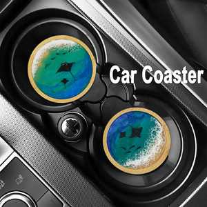 Sous-verre en bambou fait main avec design vague océanique en résine époxy, style nautique et plage, pour thé et café, promotionnel en gros - Product Image 3