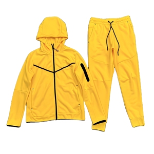 Ensemble de survêtement thermique respirant à séchage rapide avec logo personnalisé, en molleton bouclette uni à manches longues et fermeture éclair sur le devant pour homme - Product Image 1