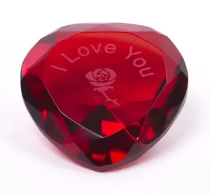 Personalised engraved gift crystal red glass heart glass diamond paperweight Love gift Polished handmade polished