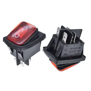 Waterproof rocker switch 16A 20A with red indicator light SKPT push button 4 pins 37.6*28.6mm control power switch