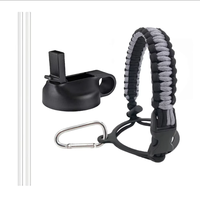Bouchon de bouteille d'eau à large ouverture 12-64 oz avec paille et poignée en paracorde