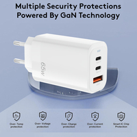 Cargador Rápido PD QC de 65W con 3 Puertos, Enchufe Europeo, Cargador de Pared Multipuerto con Doble Tipo-C y USB-A para Teléfono y Portátil con Cable Tipo-C