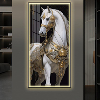 Vente en gros d'usine, cadre nordique, décoration intérieure, luxe moderne, lumière LED, cristal en porcelaine, diamant 5D, cheval, art mural
