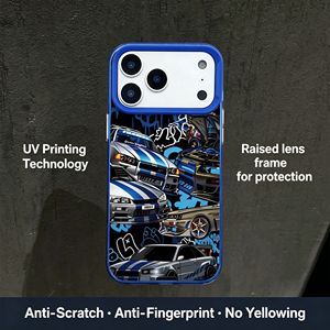 Custodia in TPU opaco con motivo collage auto sportiva blu graffiti, <span class=keywords><strong>cover</strong></span> antiurto per iPhone 17 16 15 14 13 Pro Max - Product Image 2