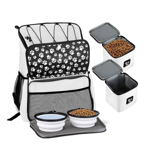 Zaino da Viaggio per Animali Domestici Everich, Popolare Modello Stampato per Cani e Gatti con Due Contenitori per Cibo, Chiusura a Zip e Parte Superiore in Rete - Product Image 4