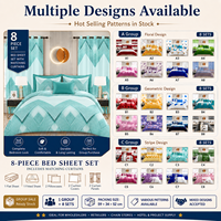 Parure de draps de lit en microfibre 8 pièces avec rideaux, taille King, drap-housse à poches profondes, vente en gros