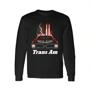 Camiseta de manga larga con estampado digital de la bandera patriótica flameante Trans Am Muscle Car de los años 70, unisex, para adultos, con cuello redondo - Product Image 3
