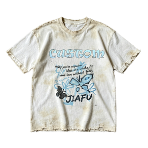 Ropa Urbana Unisex de Verano, Estilo Vintage, Lavado Ácido, Bordes Deshilachados, Algodón Grueso, Oversize, con Logotipo Bordado - Product Image 1