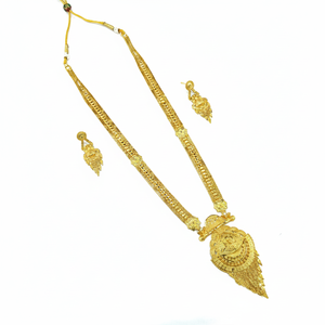 18K <b>Gold</b> Plated Brass South Indian Temple Long Haram Necklace Earrings <b>Set</b> Bridal Traditional Wedding Anniversary Engagement - Product Image 2
