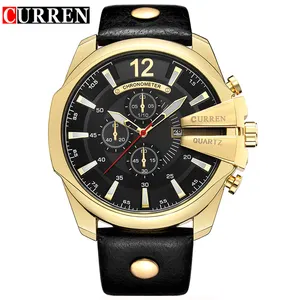 CURREN 8324 Top Brand Luxury Fashion Shock Resistant Small three needle Golden Male Clock Leather Men's Quartz Watch