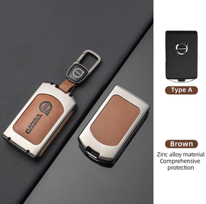 Étui de protection pour clé de voiture <span class=keywords><strong>Volvo</strong></span> XC90 2024 S60 en alliage de zinc et cuir de luxe, haute qualité, avec chaîne - Product Image 3