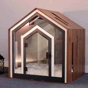 Rumah kandang anjing dan kucing kayu Modern desain baru dengan pintu akrilik Solid dan tempat tidur anjing kustom - Product Image 1