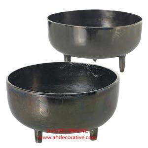 Vase à fleurs noir à pieds en métal Antique pour centre de table, pour mariage, bol à fleurs en métal décoré sur pieds - Product Image 3