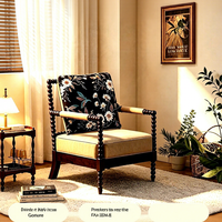 Fauteuil de loisirs individuel vintage de style français, dossier floral rétro, pieds en bois massif, sac amovible, couleur personnalisable, pour salon