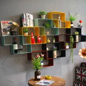 Étagère murale en métal <span class=keywords><strong>pour</strong></span> loft rustique, étagère créative, organisateur de rangement, coin de fleur, décor de chevet, cuisine, support flottant en bois - Product Image 1