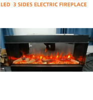 Cheminée électrique LED 5D de 40/50/60/70/80 pouces, 3 faces, avec cristaux de bois DIY, en acier, télécommande, verre miroir, facile à installer pour la maison et l'hôtel