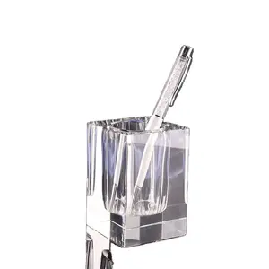 2023 New style business gift and souvenir decorative high quality pen holder in office full transparent crystal glass