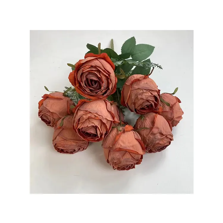 JH fabrika geniş uygulanabilirlik 9 kafa kavrulmuş güller yapay gül çiçek ipek çiçekler kavrulmuş güller demet