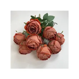 JH Factory Wide Applicability 9 Head Bunches Of Roasted Roses Artificial Rose Flowers Silk Flowers Roasted Roses