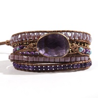 Vrouwen Op Maat Gemaakt Sieraden Boho Armband Natuurlijke Edelsteen Glas Amazoniet Valentijnshart Charm Geweven 5-Draads Omwikkel Armbanden