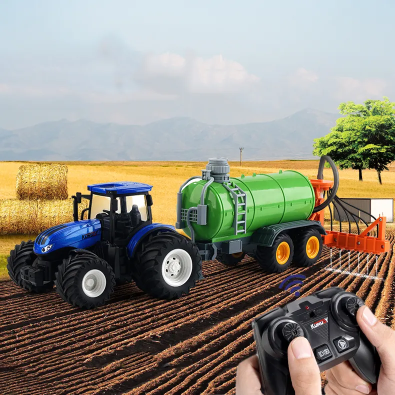 2023 Set Mainan Traktor Mainan Remote Control Logam Campuran Penyiraman Mainan Pertanian Anak-anak dengan Penyebar