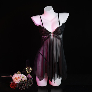 Chemise de nuit sexy en dentelle pour femmes, sans manches, transparente, avec entrejambe ouvert, vêtements de nuit 8021 - Product Image 1