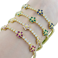 Cleef semanggi multiwarna 14K zirkon bunga gelang wanita cantik laminasi emas tenis rantai untuk hadiah grosir pesona