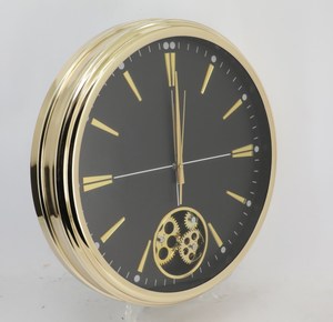 16inch Large Oversize Battery Operated Roman Numeral Modern Metal Gold Color <b>Decorative</b> <b>Wall</b> <b>Clock</b> with Real Moving Gears - Product Image 3