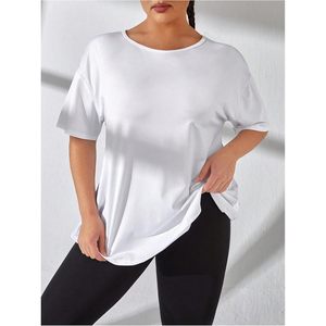 FOXA Women's Plus Size Cut Out Criss <b>Cross</b> Back Tee Short Sleeve Crew Neck Athletic Workout <b>Top</b> - Product Image 4
