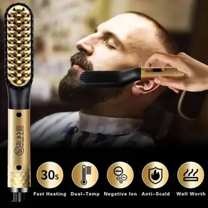 Peigne à lisser portable Mini peigne à barbe Brosse à barbe électrique pour homme